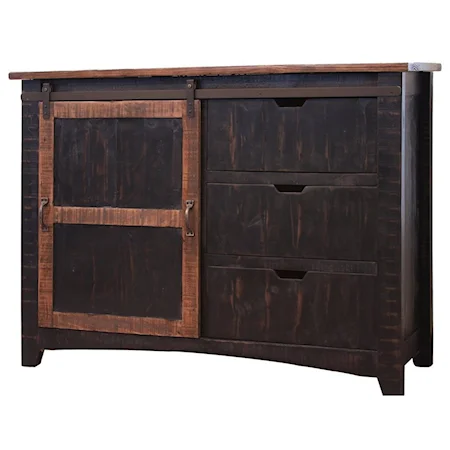Rustic Chest with 3 Drawers and 1 Sliding Door
